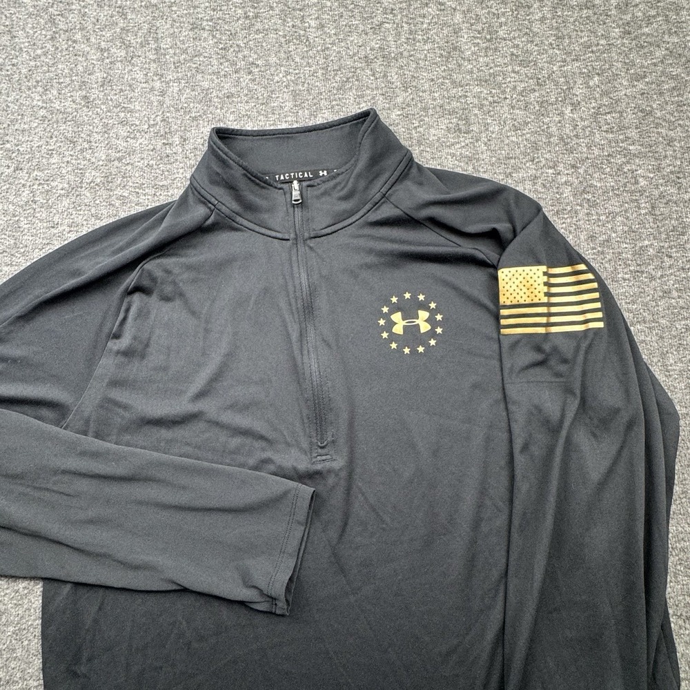 Under Armour Tactical Pullover Mens Large Black 1/4 Zip‎ HeatGear Flag Stars USA